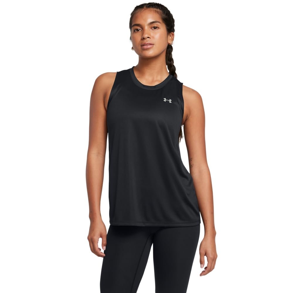 Under Armour Women's Velocity Solid Tank Top, (001) Black / / Metallic Silver, X-Small
