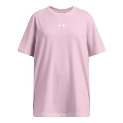 Under Armour Girls' Campus Oversized Short Sleeve T Shirt, (913) Pink Foam / / White, Small