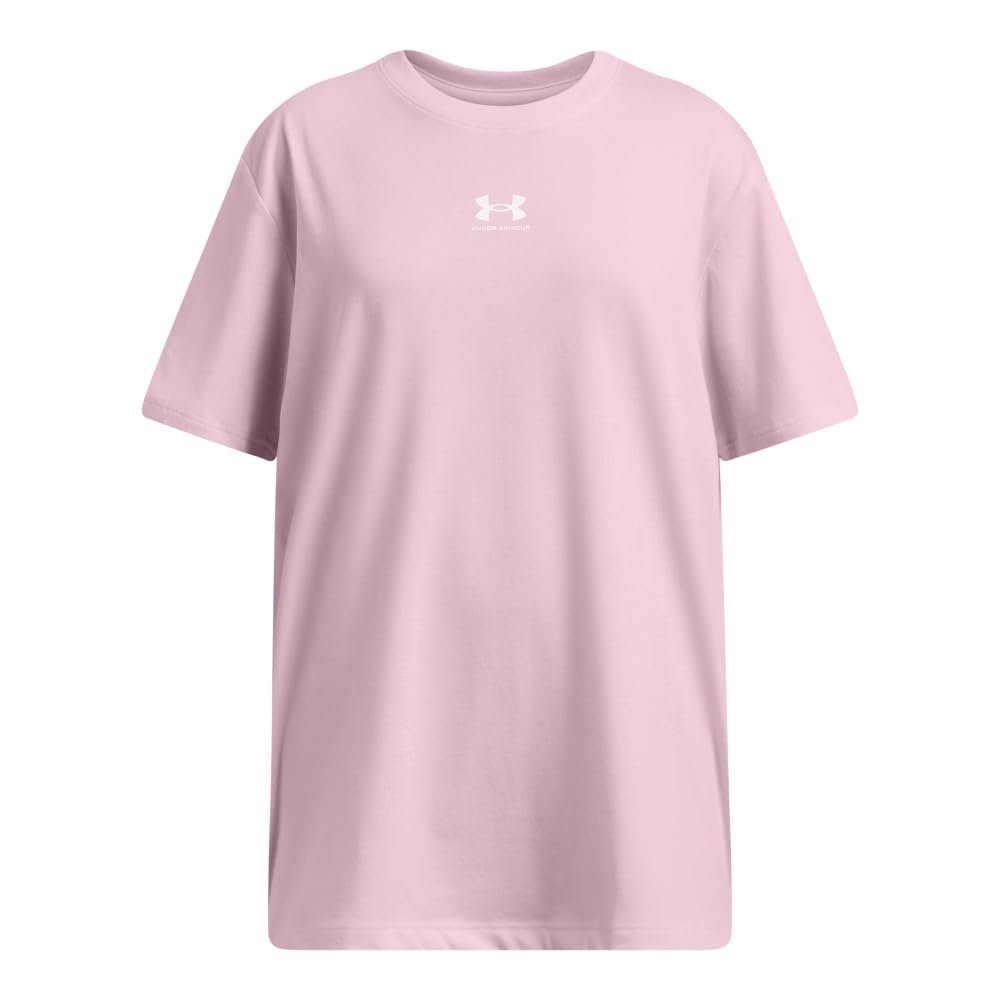 Under Armour Girls' Campus Oversized Short Sleeve T Shirt, (913) Pink Foam / / White, Small