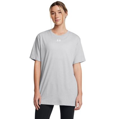 Under Armour Women's Campus Oversized Short Sleeve T Shirt, (011) Mod Gray Light Heather / / White, X-Small