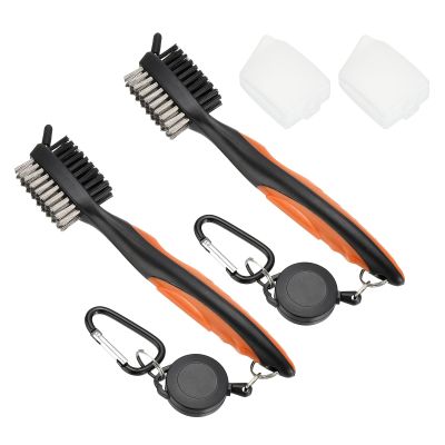 PATIKIL Golf Club Brush with 2.75 Ft Retractable Zip-line, 2 Pack Golf Club Groove Cleaner with Cleaning Tip Nylon and Wire Bristles, Orange