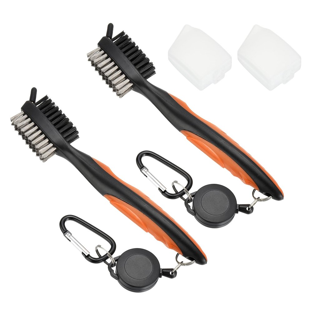 PATIKIL Golf Club Brush with 2.75 Ft Retractable Zip-line, 2 Pack Golf Club Groove Cleaner with Cleaning Tip Nylon and Wire Bristles, Orange