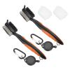 PATIKIL Golf Club Brush with 2.75 Ft Retractable Zip-line, 2 Pack Golf Club Groove Cleaner with Cleaning Tip Nylon and Wire Bristles, Orange view 1