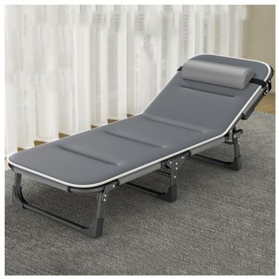 ZTGL Grey a1,193x68cm, Camping Cot for Adults, Oversized Adjustable 5-Position Folding Chaise Lounge Chair, Ultralight Folding Cot, Portable Recliner with Pillow, Sun Lounger