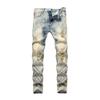 SWJGLITTR Men's Distressed Patches Jeans Moto Biker Straight Denim Pants Ripped Patchwork Printed Hip Hop Jean (Yellow,33) view 1