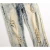 SWJGLITTR Men's Distressed Patches Jeans Moto Biker Straight Denim Pants Ripped Patchwork Printed Hip Hop Jean (Yellow,33) view 4