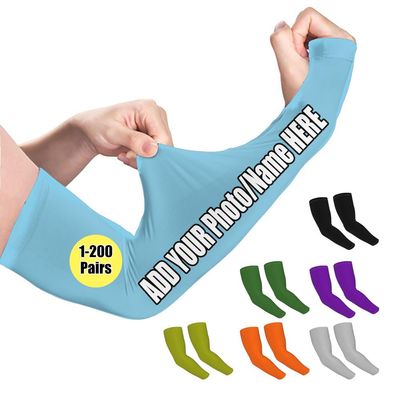 Custom Arm Sleeve Personalized Add Your Image Text Name - Breathable Cooling Athletic Sports Sleeve for Football Golf Volleyball Cycling, SkyBlue