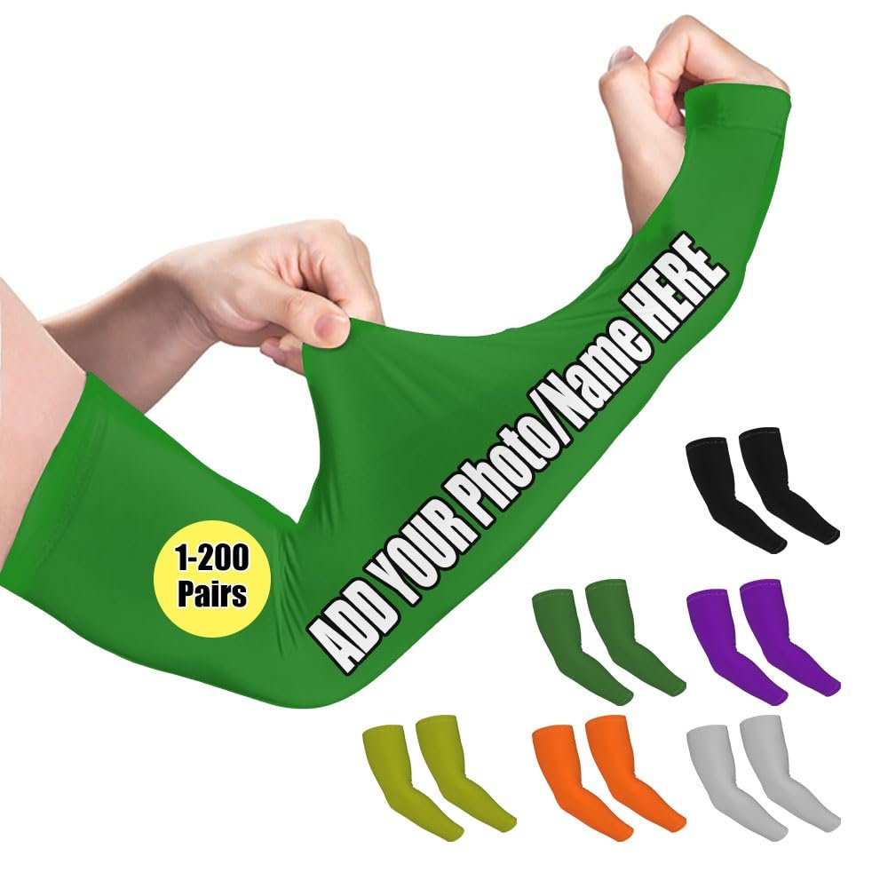 TUSANEII Custom Arm Sleeves Personalized UV Sun Protection Compression Arm Sleeves, Customized Any Number, Name, Logo Cooling Sleeve Gifts for Men Women, ForestGreen