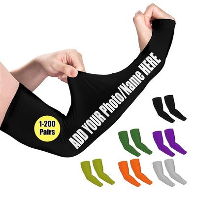 TUSANEII Custom Arm Sleeve 1 Pair,Personalized Sun Protection Compression Arm Sleeves Elastic Breathable Oversleeve Sleeves Covers For Cycling Football Volleyball Baseball, Black