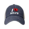 I Love Milfs -i Heart hot Moms -Funny Milfs Cowboy Hat Men Vintage Mesh Baseball Cap Women Trucker Hat Navy Blue view 1