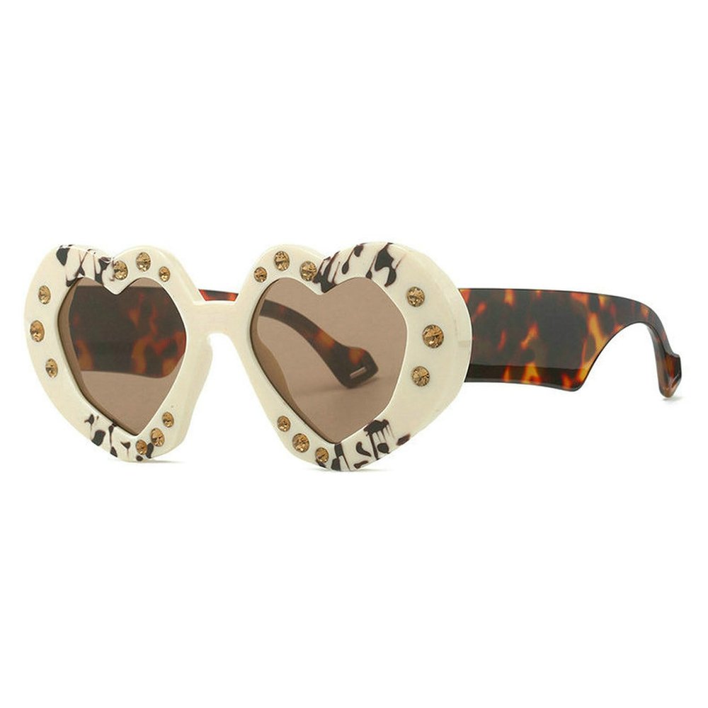 COTIA Heart-shaped Punk Y2k Sunglasses Women Trend Rhinestone Love Sun Glasses Lady Party Shades Streetwear Sunglass W35 (beige tea)