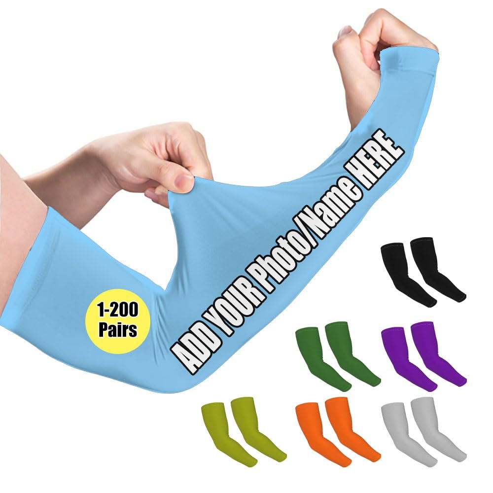 TUSANEII Custom Arm Sleeve 1 Pair,Personalized Sun Protection Compression Arm Sleeves Elastic Breathable Oversleeve Sleeves Covers For Cycling Football Volleyball Baseball, LightSkyBlue