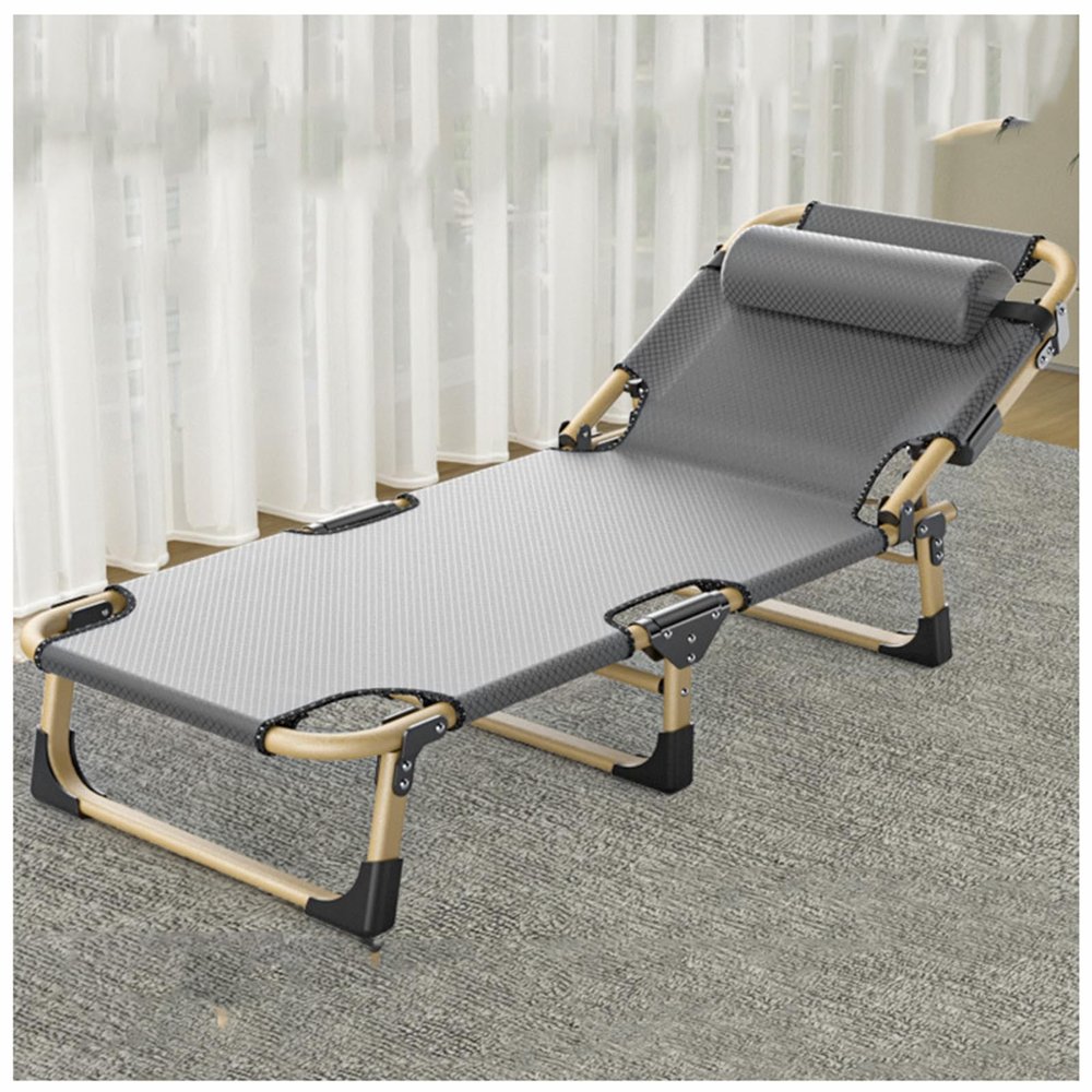 ZTGL Grey b,193x68cm, Camping Cot for Adults, Oversized Adjustable 5-Position Folding Chaise Lounge Chair, Ultralight Folding Cot, Portable Recliner with Pillow, Sun Lounger