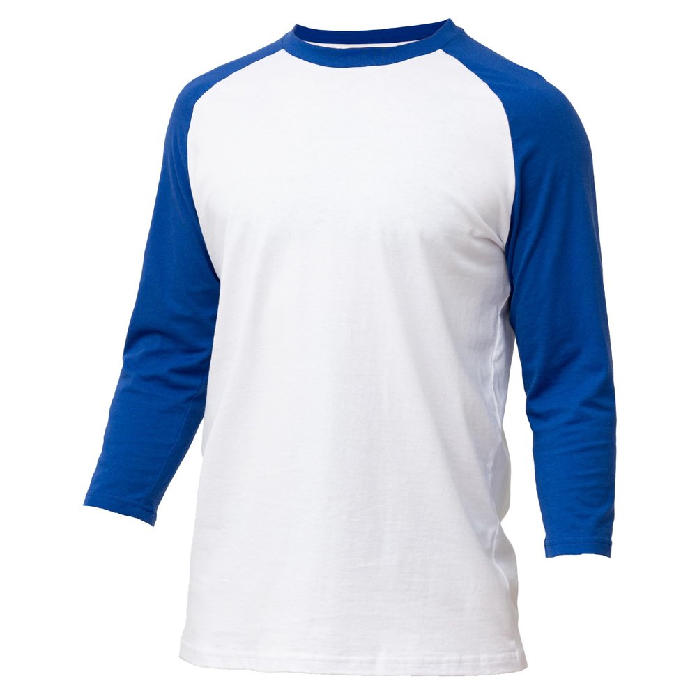JOANOVA Clo Men's Casual Raglan 3/4 Sports Baseball Jerseys T Shirt White/Royal Blue 2X-Large