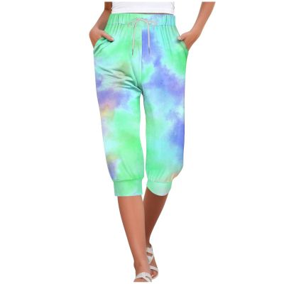 Capri Yoga Pants for Women 2024 Trendy Summer Casual Track Cuff Sweatpants Comfy Jogger for Workout Running Hiking