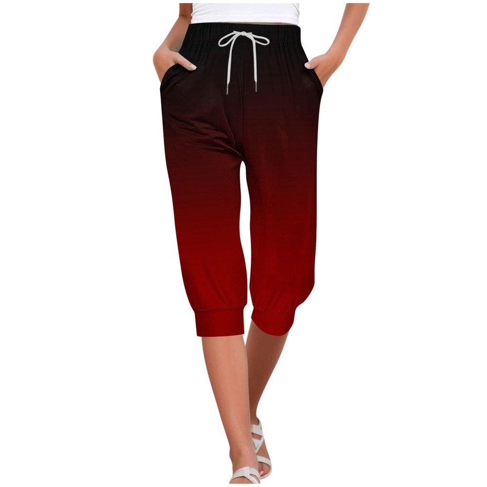 NineFit Basics Capri Yoga Pants for Women 2024 Trendy Summer Casual Track Cuff Sweatpants Comfy Jogger for Workout Running Hiking Wine, Medium