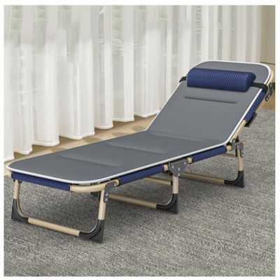 ZTGL Blue a,193x68cm, Camping Cot for Adults, Oversized Adjustable 5-Position Folding Chaise Lounge Chair, Ultralight Folding Cot, Portable Recliner with Pillow, Sun Lounger