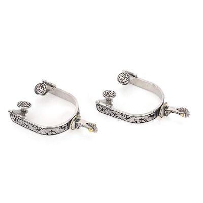flexman 2PCS Horse Spurs, West Cowboy Exquisite Pattern Stainless Steel Horse Boot Spurs with Gear for Equestrian Competition Entertainment, Horse Training