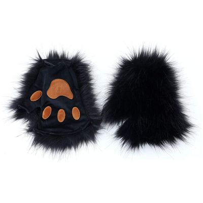 Pastoralist Cat Paw Gloves, 1 Pair Half Finger Therian Paws Gloves, Furry Paws Gloves for Kids Adults Hallowen Cosplay(Black), Standard