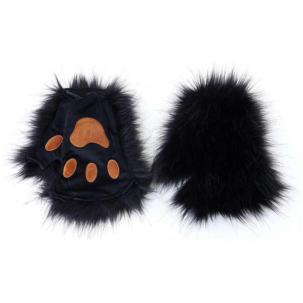 Pastoralist Cat Paw Gloves, 1 Pair Half Finger Therian Paws Gloves, Furry Paws Gloves for Kids Adults Hallowen Cosplay(Black), Standard
