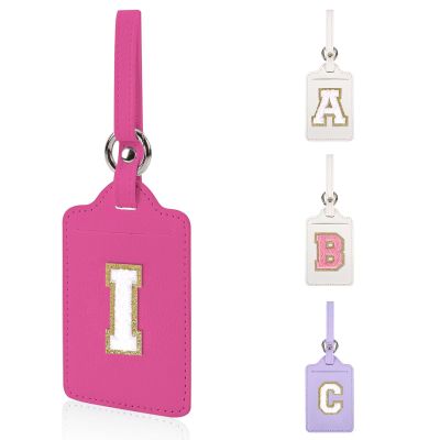 Personalized Initial Luggage Tags for Suitcases, Leather Chenille Letter Cute Luggage Tags with Privacy Name Card, Embroidered Travel Bag Backpack Tag Gifts for Women Kids Girls Teens(Rosered-I)