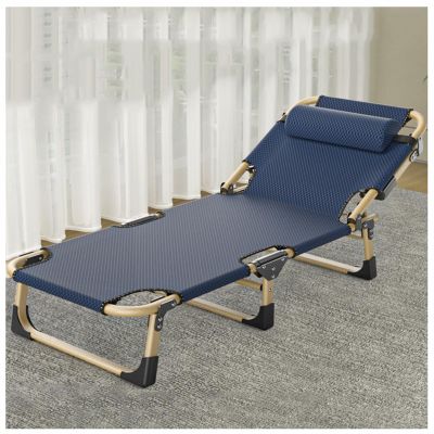 ZTGL Blue b,193x68cm, Camping Cot for Adults, Oversized Adjustable 5-Position Folding Chaise Lounge Chair, Ultralight Folding Cot, Portable Recliner with Pillow, Sun Lounger