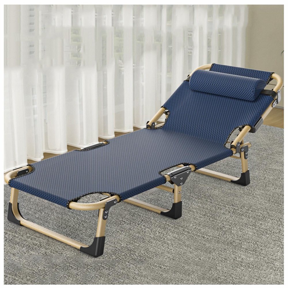 ZTGL Blue b,193x68cm, Camping Cot for Adults, Oversized Adjustable 5-Position Folding Chaise Lounge Chair, Ultralight Folding Cot, Portable Recliner with Pillow, Sun Lounger