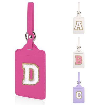 Personalized Initial Luggage Tags for Suitcases, Leather Chenille Letter Cute Luggage Tags with Privacy Name Card, Embroidered Travel Bag Backpack Tag Gifts for Women Kids Girls Teens(Rosered-D)