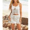 HANMAX Women's Summer 2 Piece Set Hollow Out Crochet Knit Sleeveless Crop Top and Mini Skirt Dress Cover Up Outfits view 4