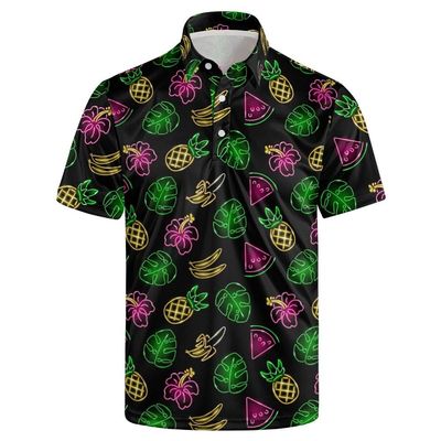 Collemet Mens Golf Shirt Short Sleeve Neon Pineapple Casual and Comfortable Performance Clothes for Everyday Wear L