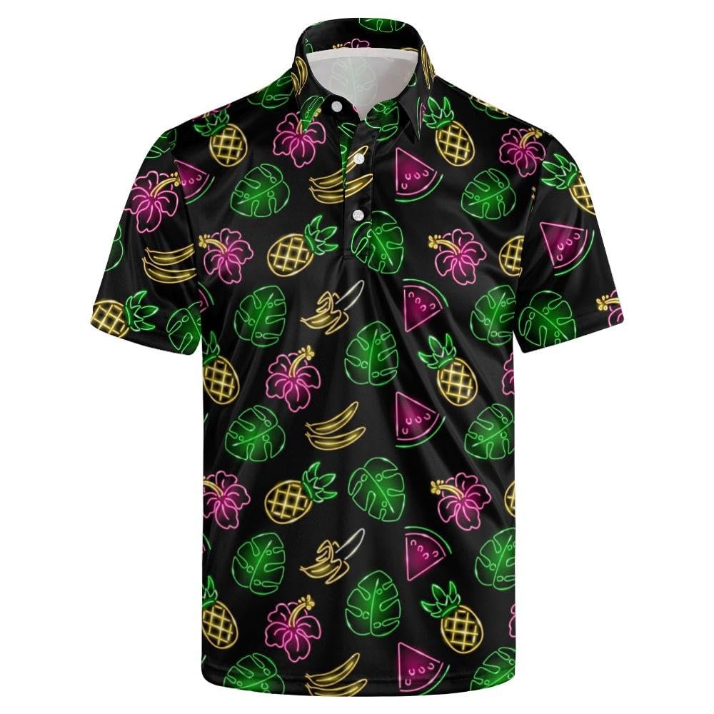 Collemet Mens Golf Shirt Short Sleeve Neon Pineapple Casual and Comfortable Performance Clothes for Everyday Wear L