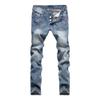 Men's Straight Vintage Buttons Jeans Big Tall Slim Fit Distressed Jean Streetwear Destroyed Denim Pants (Blue,34) view 1