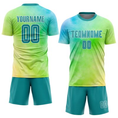 NineFit Basics Custom Soccer Jerseys for Men Women Youth Kids, Tie Dye Teal White Personalized Soccer Jersey Printed Name Number Logo Mens Clothing