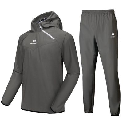 HOTSUIT Sauna Suit for Men Sweat Sauna Jacket Pant Gym Workout Sweat Suits, Dark Gray, 5XL