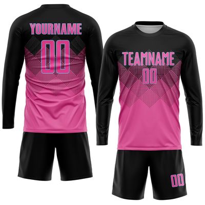 NineFit Basics Custom Soccer Jersey Printed Name Number Logo, Pink Black Long Sleeve Athletic Shirt Men Women Youth Soccer Shirt Sports Jersey