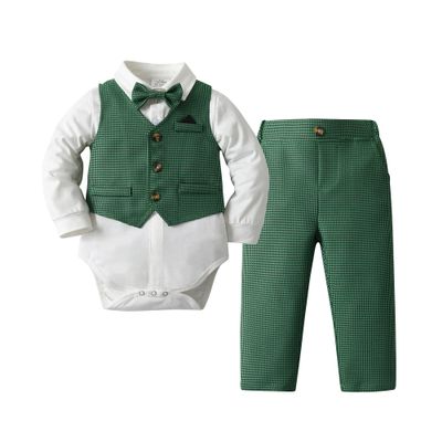 Boarnseorl Baby Boys Gentleman Outfits Pants Sets,Infant Shirt + Pants + Bow Tie + Vest,12-18M