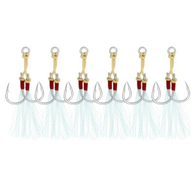 PATIKIL Fishing Assist Hooks Kit, 6 Pack Double Assist Jigging Hook with Glow Tassel for Slow Pitch Jigs Vertical Jigging Lures, Green (3/0#, 3.2"x0.6")