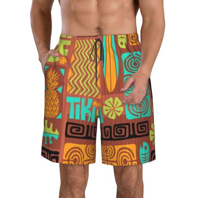 Ncpkcb Men's Swim Trunks Quick Dry Board Shorts Retro Tiki Fish Flower Beach Shorts Casual Sports Running Shorts, Large, Fashion