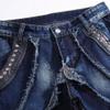 SWJGLITTR Men's Pleated Destroyed Jeans Straight Distressed Streetwear Jean Hip Hop Ripped Streetwear Denim Pants (Dark Blue,29) view 3