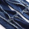 SWJGLITTR Men's Pleated Destroyed Jeans Straight Distressed Streetwear Jean Hip Hop Ripped Streetwear Denim Pants (Dark Blue,29) view 4