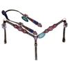 MOUSM American Flag Headstall and Breast Collar Tack Set - Argentina Cow Leather Decorated with Red, White, and Blue Design, Premium Conchos, and Antique Buckles view 1
