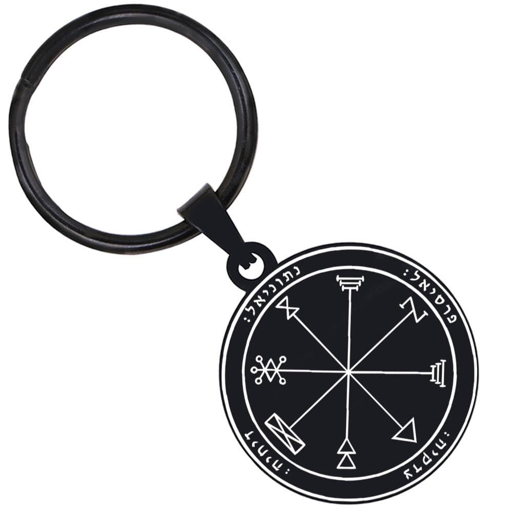 KOVEVE 2PCS First Pentacle Of Jupiter Key Of Solomon Stainless Steel Amulet Magic Protection Keychain Black, Medium