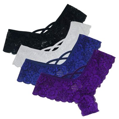 4 Pcs Womens Sexy Underwear Strappy Lace Panties Criss Cross Seamless Thongs Bikini High Waist Plus Size Ladies Brief