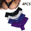 4 Pcs Womens Sexy Underwear Strappy Lace Panties Criss Cross Seamless Thongs Bikini High Waist Plus Size Ladies Brief view 2