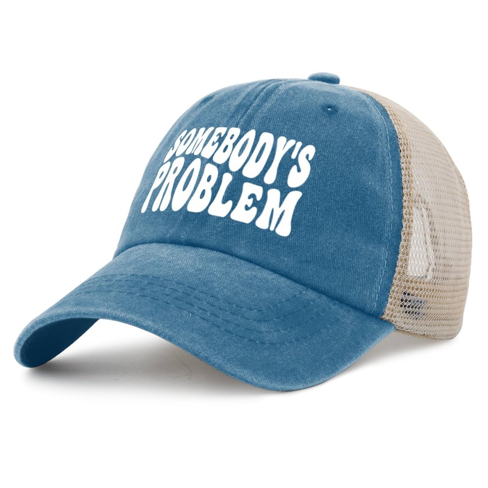 NineFit Basics Somebody Problem Hat for Mens Trendy Cycling Cap Womens Lake Blue Ball Caps with Design for Farmer