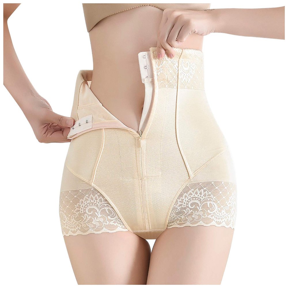 NineFit Basics Women's Slimming Body Shaper Panties Comfortable Lace Underwear Tummy Control Panties High Waisted Corset Shapewear, Medium, A02_beige