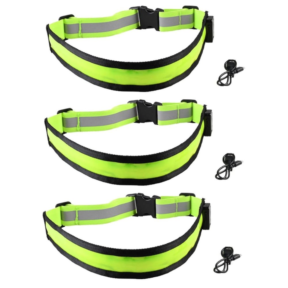 balacoo 3pcs Luminous Belt LED Reflective Belt Rechargeable Running Belt Night Running Gear Adjustable Reflective Strap Running Reflective Belt Adjustable Reflective Belt, Greenx3pcs