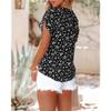 Women's Casual Boho Floral Print Tops V Neck Short Sleeve T Shirt Blouses Lightweight Chiffon Ruffle Sleeve Spring Shirt (3X-Large,Black) view 2