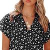Women's Casual Boho Floral Print Tops V Neck Short Sleeve T Shirt Blouses Lightweight Chiffon Ruffle Sleeve Spring Shirt (3X-Large,Black) view 3