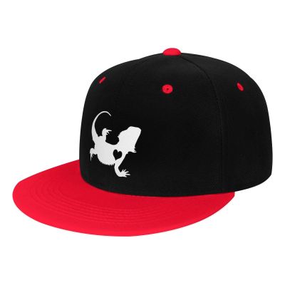 Bearded Dragon Flat Brim Hat Kids Fashion Hip Hop Style Contrast Color Snapback Hat Red